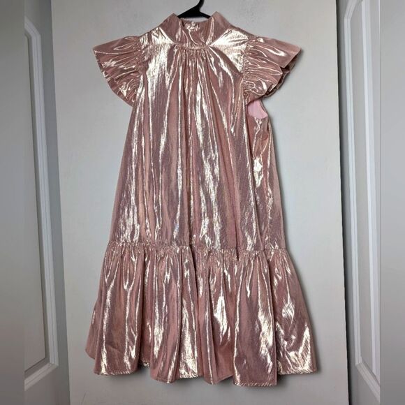Corey Lynn Calter Dress Pink Metallic Roanne Mini Ruffle Sz M - Picture 1 of 12
